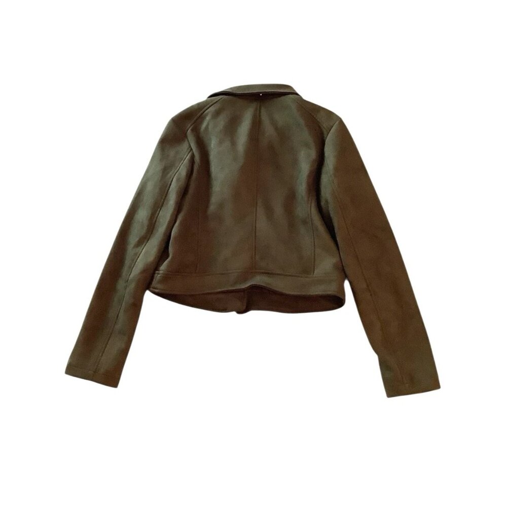 Vigoss Green Suede Moto Full Zip Asymmetrical Crop Jacket Womens Size S - Picture 2 of 10